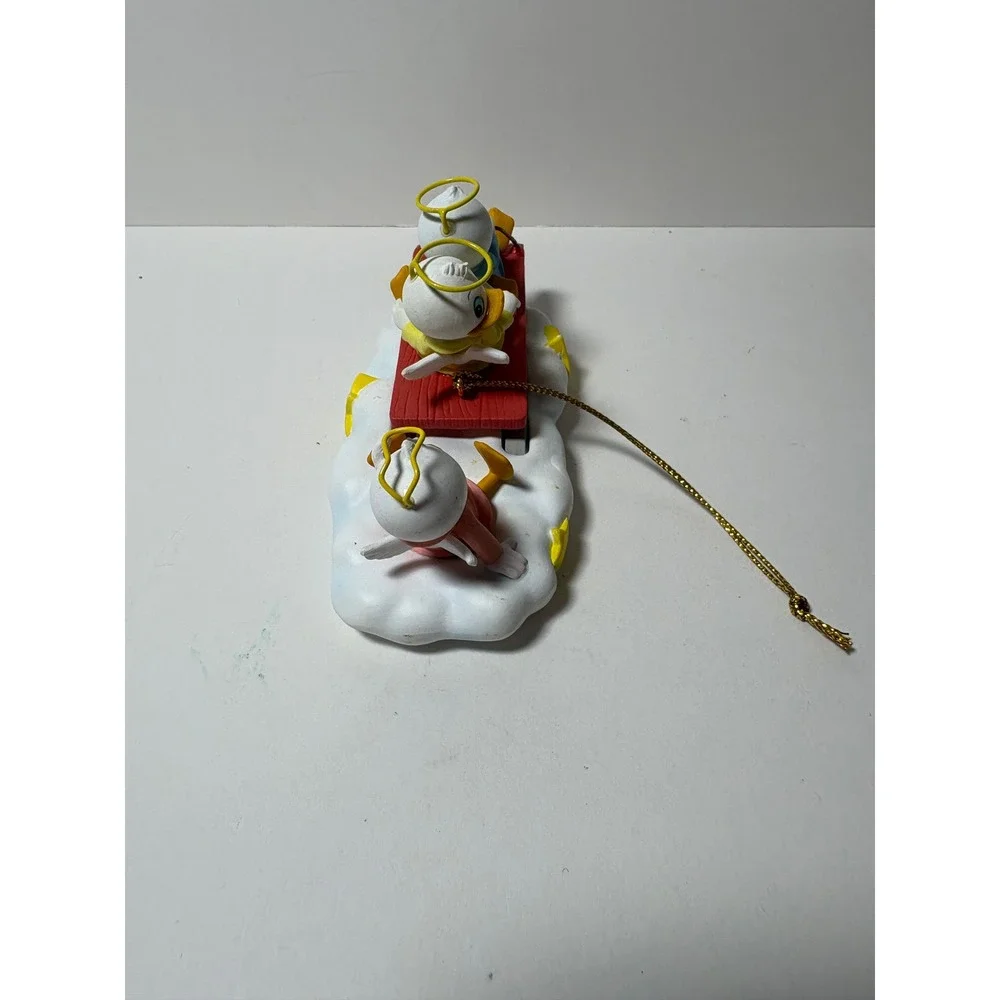Disney Huey Dewey Louie Christmas Ornament Angel Ducklings Sledding on Cloud Box
